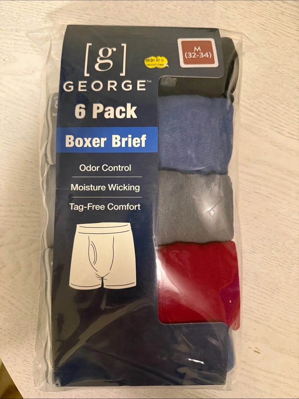 George Men's 6-Pack Boxer Briefs - Navy, Blue, Gray, Red